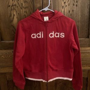 Adidas Red Zip-Up Hoodie Kids Large